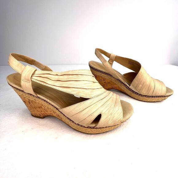 Naturalizer Luliana N5 Comfort Women's 10 Tan Fabric Cork Wedge Platform Sandals - Picture 3 of 12